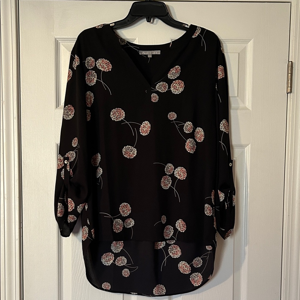 Daniel Rainn Black Blouse with Floral Design